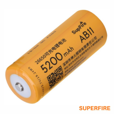 Bateria recarregável SupFire AB11 amarela 5200 mAh com texto e código QR