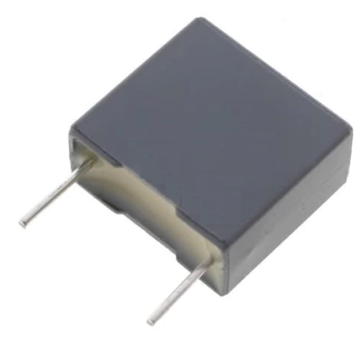 Condensador eletrônico cinza escuro com dois terminais