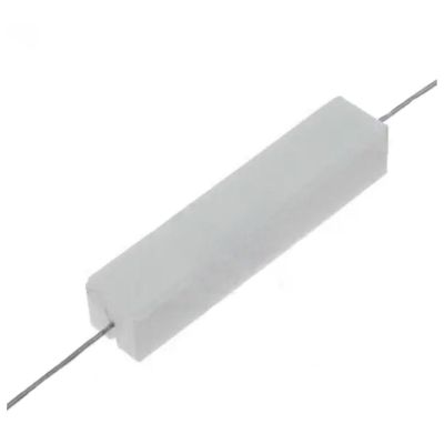 Resistor cerâmico branco em bloco retangular com fios metálicos