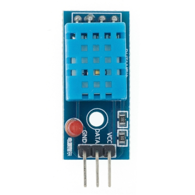 Sensor eletrónico azul com pinos e LED vermelho