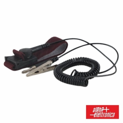 Pulseira antiestática com mola preta e presilha metálica