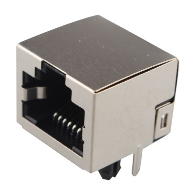 Conector RJ45 metálico prateado para Ethernet