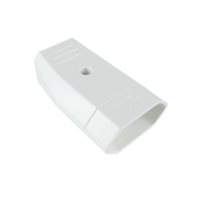 Conector elétrico branco em plástico retangular com orifício central