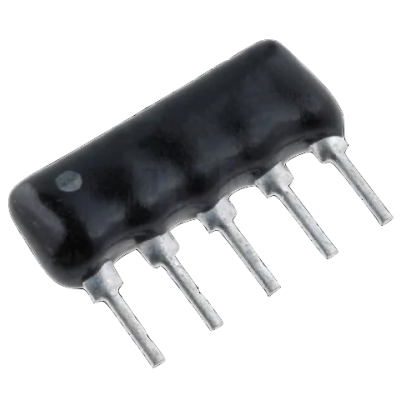 Conector elétrico preto com seis pinos metálicos curtos
