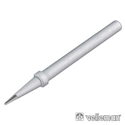 Punta de soldadura fina metálica con mango gris y logo velleman