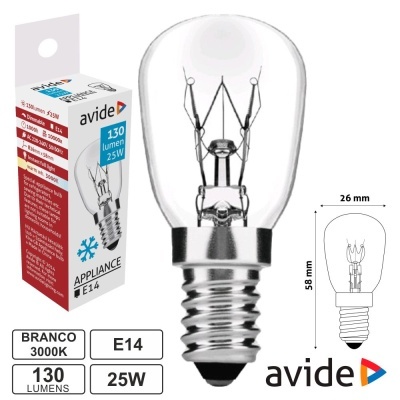 Lâmpada incandescente E14 25W 130 lumens 3000K avide com embalagem