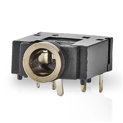 Conector jack de áudio preto com pinos metálicos