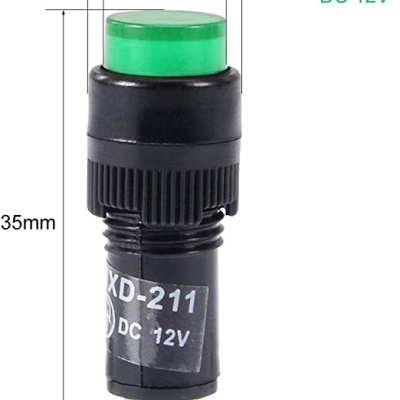 Botão verde indicador DC 12V com etiqueta XD-211
