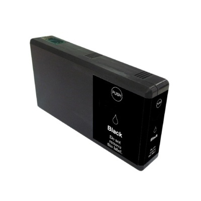 Cartucho de tinta preto para impressora com etiqueta preta e texto