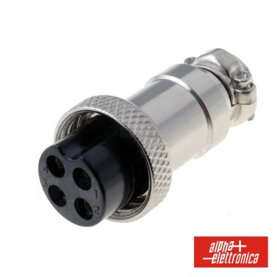 Conector circular metálico com quatro entradas numeradas em plástico preto