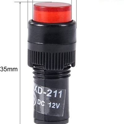 Botão de pressão vermelho e preto com medidas e etiquetas