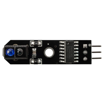 Sensor eletrónico com LED azul e chip integrado em placa PCB preta