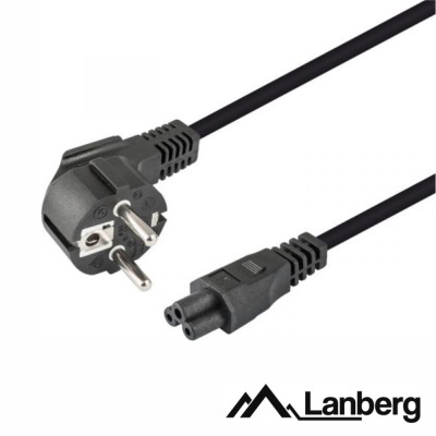 Cabo de alimentação elétrico preto com ficha tipo europeu e conector Lanberg