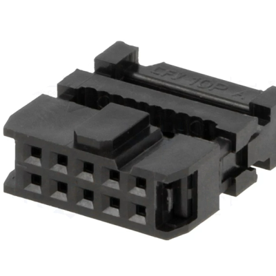 Conector eléctrico negro de plástico con 12 pines y lengüeta de fijación