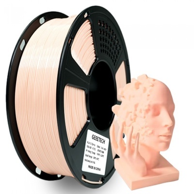 Bobina filamento PLA salmão e escultura 3D rosto humano