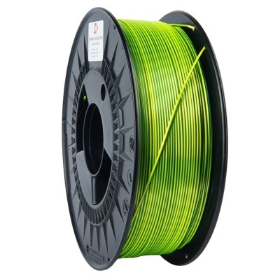 Carretel de filamento PLA verde e amarelo para impressora 3D