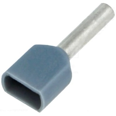 Terminal elétrico isolado azul com parte metálica prateada cilíndrica