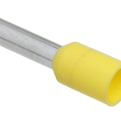 Terminal elétrico isolado amarelo com parte metálica cilíndrica