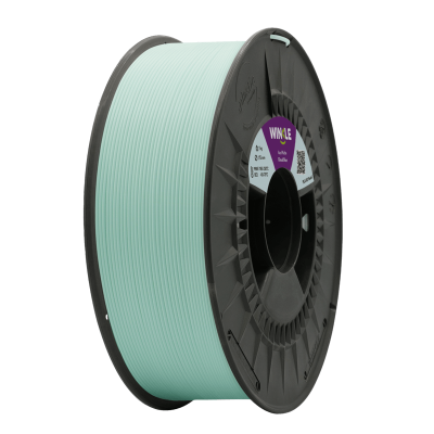 Carretel de fio de impressão 3D azul claro com carretel preto e rótulo roxo