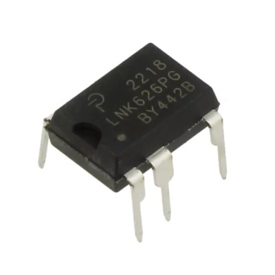 Componente eletrónico preto com 4 pinos metálicos e códigos impressos