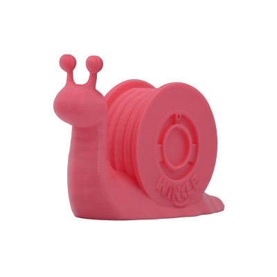 Objeto rosa em forma de caracol com bobina e texto WINKLE
