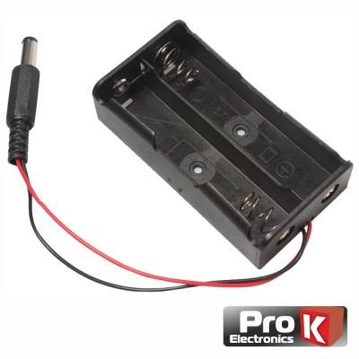 Suporte para 2 pilhas AA com conector e logótipo Pro K Electronics.