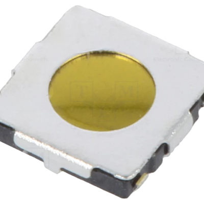 Componente eletrónico quadrado metálico com centro amarelo