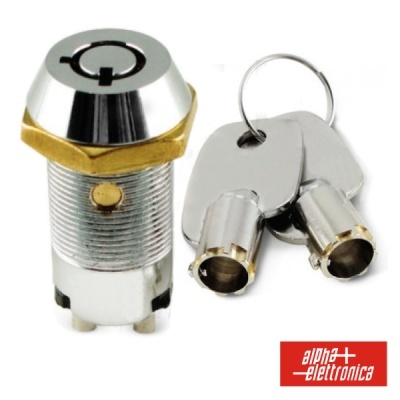 Cilindro de fechadura com duas chaves e logotipo alpha + elettronica