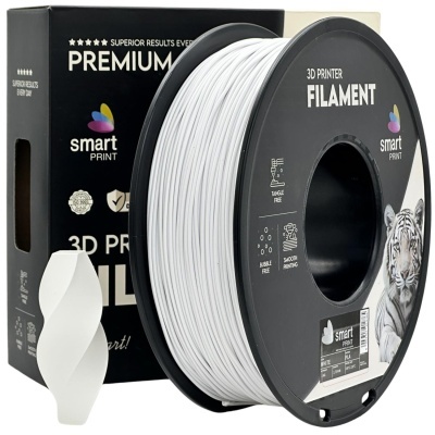 Bobina de filamento branco para impressora 3D com embalagem preta e imagem de tigre