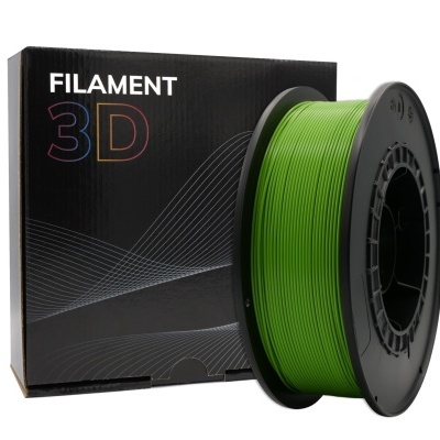 Filamento 3D verde em rolo com embalagem preta ao fundo