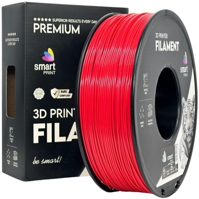 Filamento PLA vermelho para impressora 3D da smart PRINT com embalagem preta e texto branco