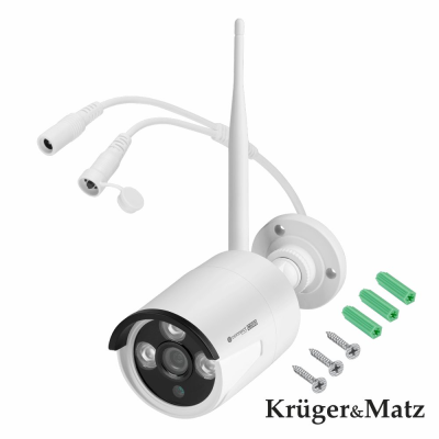 Câmara de vigilância branca Krüger&Matz com antena e acessórios para montagem