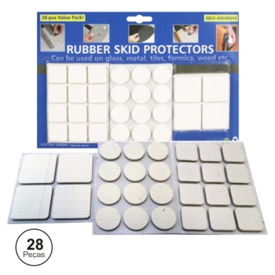 Pacote de protetores antiderrapantes de borracha brancos em formas quadradas e circulares