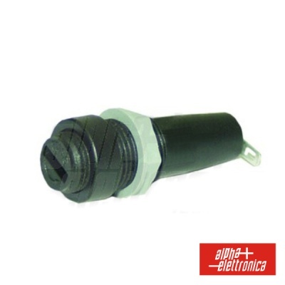 Conector elétrico cilíndrico preto com rosca e anilha branca