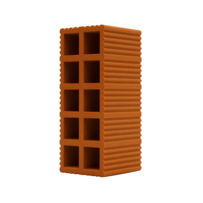 Tijolo de construção laranja com nove cavidades.