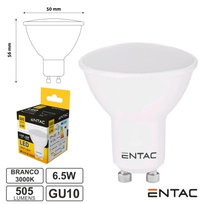 Lâmpada LED branca ENTAC 6.5W GU10 com embalagem