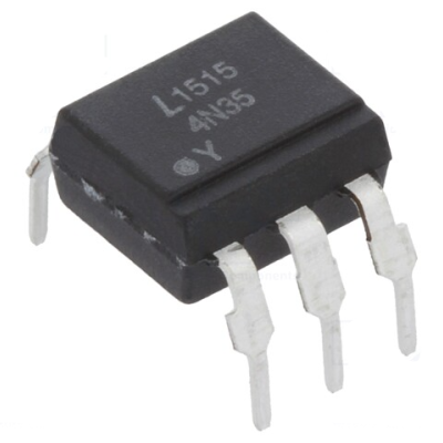 Componente eletrónico preto com 6 pinos e textos L1515 4N35 Y