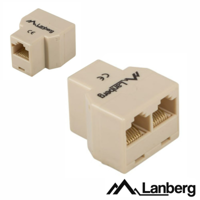 Adaptador Lanberg bege com três entradas RJ45 para cabos de rede
