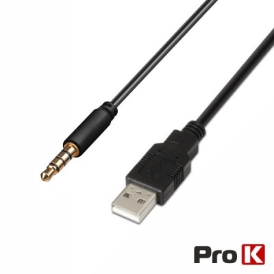 Cabo USB tipo A para jack 3,5 mm preto com logótipo ProK