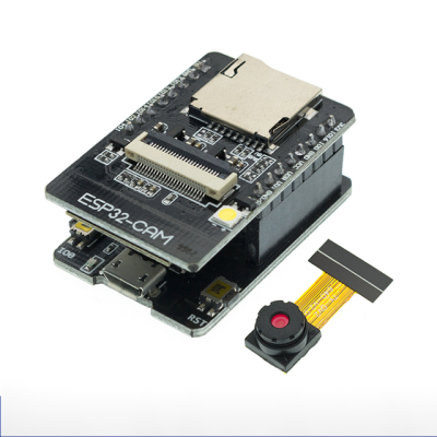 Módulo ESP32-CAM preto com câmara separada