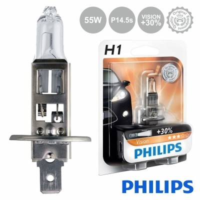 Lâmpada automóvel Philips H1 55W com embalagem destacada