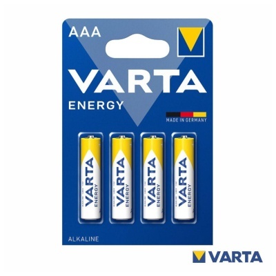 Pack de quatro pilhas AAA VARTA Energy alcalinas na embalagem azul
