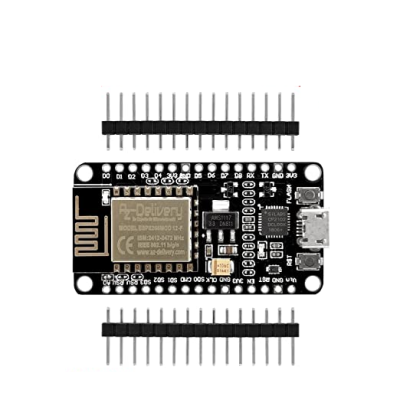 Placa de circuito eletrónico preta com chip ESP8266-12F e conectores