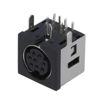 Conector DIN de 8 pinos preto com estrutura metálica prateada