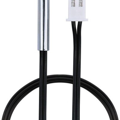 Cabo preto com conector branco e sensor metálico prateado