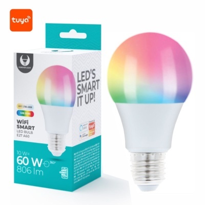 Lâmpada LED WiFi Smart colorida com embalagem ao lado