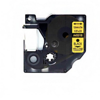 Cassete preta e amarela para rotuladora com etiquetas de medidas e código