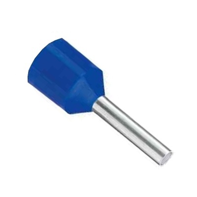 Conector elétrico tipo terminal isolado azul com bocal metálico prateado