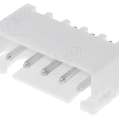 Conector elétrico branco de 5 pinos em ângulo reto