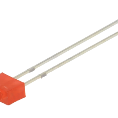 Sensor eletrónico laranja com duas hastes metálicas sobre fundo branco